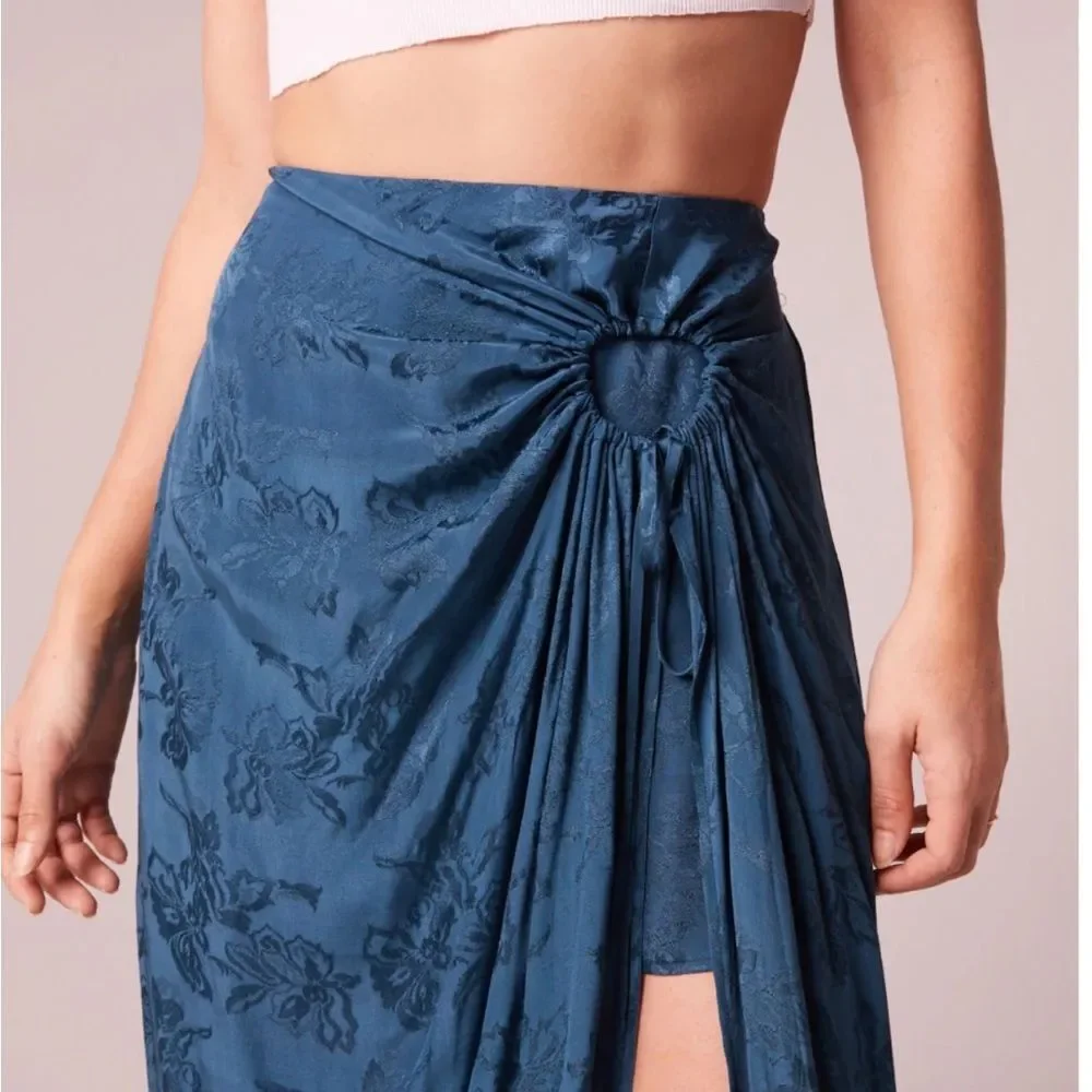 Band of the Free Celene Deep Teal Floral Layered Midi Skirt New L